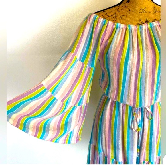 Blue Island Blue and Pink Swim Coverup with Elastic Waist beaded sz S beach - Picture 1 of 8